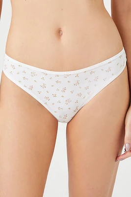 Floral Print Low-Rise Thong Panties