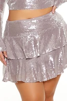 Plus Faux Fur Sequin Mini Skirt