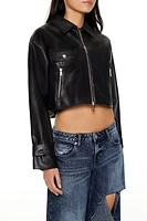 Cropped Faux Leather Moto Jacket