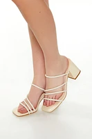 Strappy Faux Pearl Block Heels