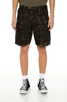 Distressed Camo Denim Shorts