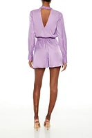 Satin Long-Sleeve Wrap Romper