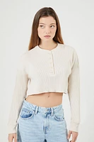 Waffle Knit Henley Crop Top