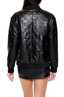 Quilted Faux Leather Bomber Jacket