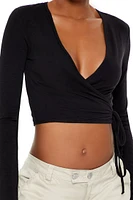 Ribbed Knit Wrap Crop Top