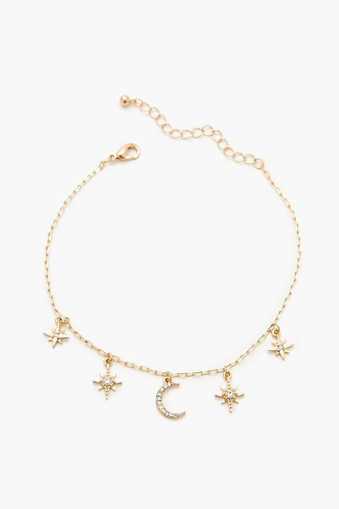 Rhinestone Moon Charm Anklet