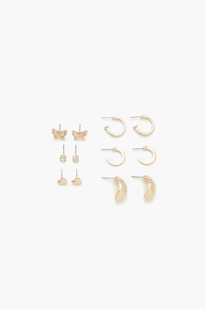 Butterfly Stud & Hoop Earring Set