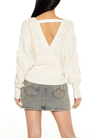 Cable Knit Cutout Rosette Sweater