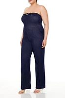 Plus Strapless Denim Jumpsuit