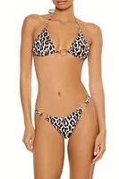 Leopard Double O-Ring Ruched String Bikini Bottoms
