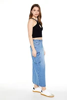 A-Line Cargo Denim Maxi Skirt