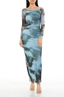 Mesh Abstract Bodycon Maxi Dress