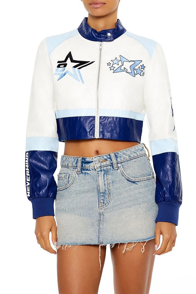 Faux Leather Star Moto Jacket