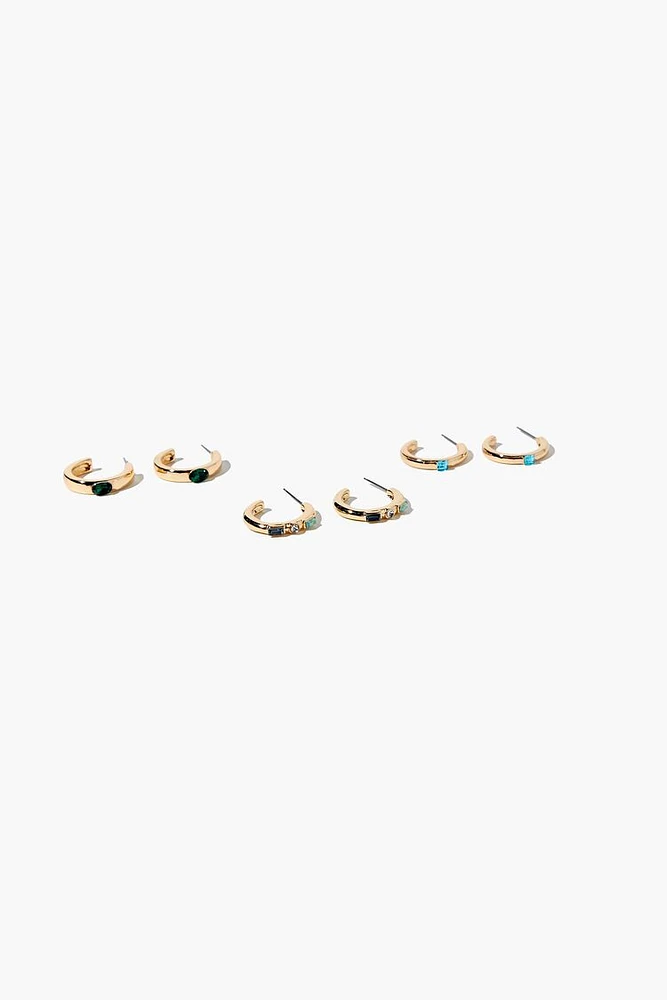 Faux Gem Open-End Hoop Earring Set