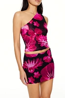 Floral Print One-Shoulder Crop Top
