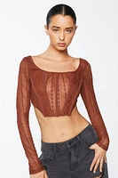 Crochet Lace Long-Sleeve Crop Top