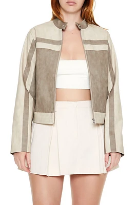 Colorblock Faux Leather Moto Jacket