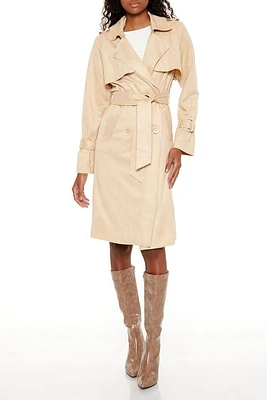 Faux Suede Trench Coat