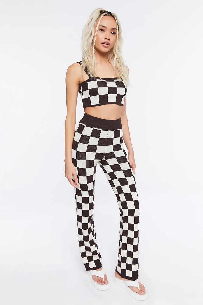 Sweater-Knit Checkered Crop Top & Pants Set