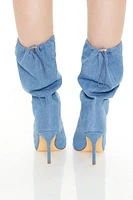 Open-Toe Denim Stiletto Booties