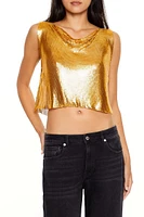 Metallic Cowl Chainmail Crop Top