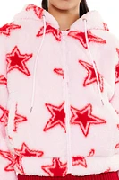 Faux Shearling Star Print Hoodie