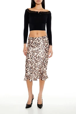 Leopard Print Slip Midi Skirt