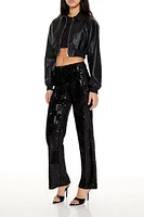 Sequin High-Rise Straight Pants