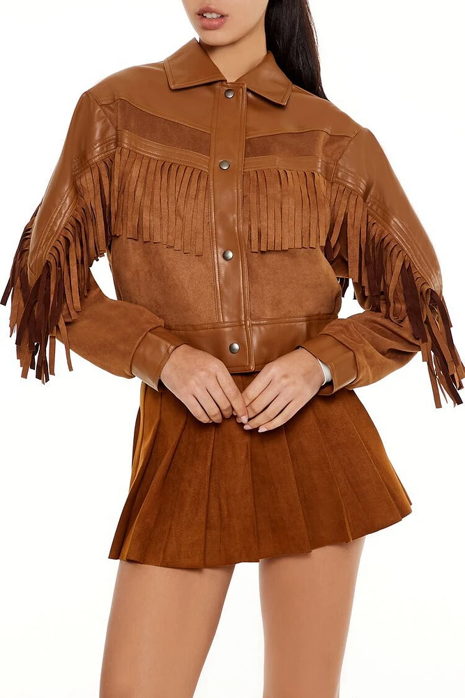 Fringe Faux Suede & Leather Shacket