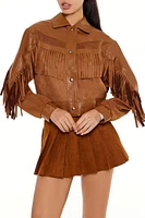 Fringe Faux Suede & Leather Shacket