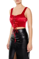 Satin Lace-Up Crop Top