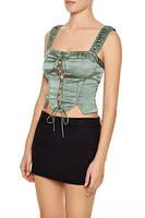 Satin Lace-Up Crop Top