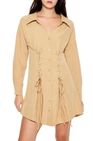 Lace-Up Babydoll Mini Shirt Dress