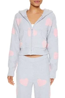 Heart Print Pajama Zip-Up Hoodie