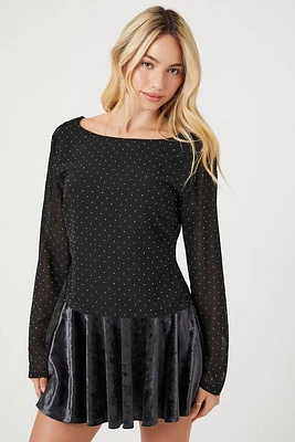 Rhinestone Cowl Back Long-Sleeve Top