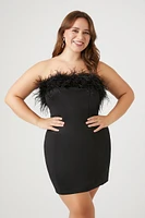 Plus Feather-Trim Tube Dress