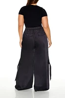 Plus Satin Mid-Rise Cargo Pants