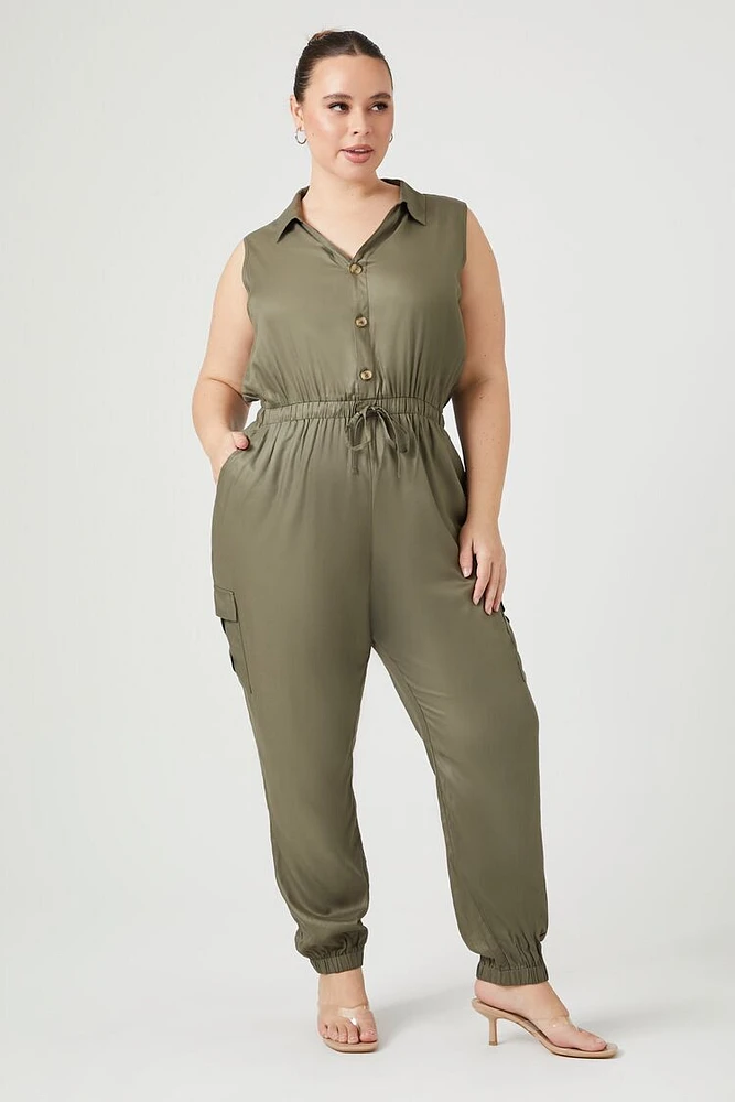 Plus Sleeveless Tie-Waist Jumpsuit