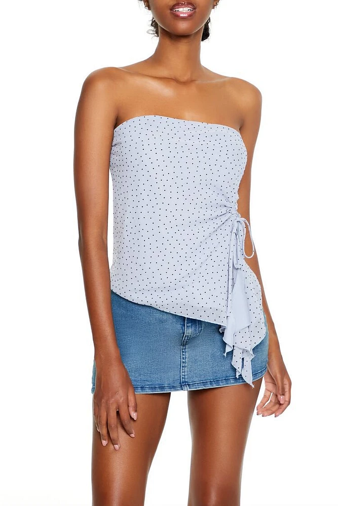 Strapless Pin Dot Ruffle Top