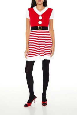 Hooded Striped Santa Mini Dress