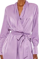 Satin Long-Sleeve Wrap Romper