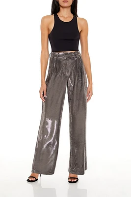 Metallic High-Rise Wide-Leg Pants