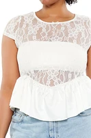 Plus Sheer Lace Peplum Top