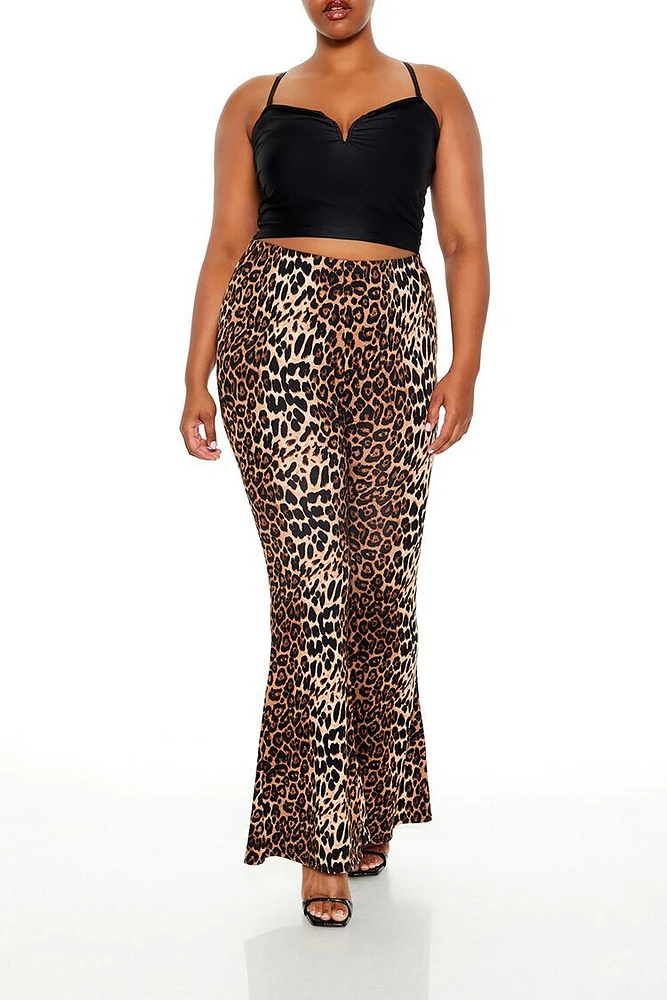 Plus Leopard Print Flare Pants