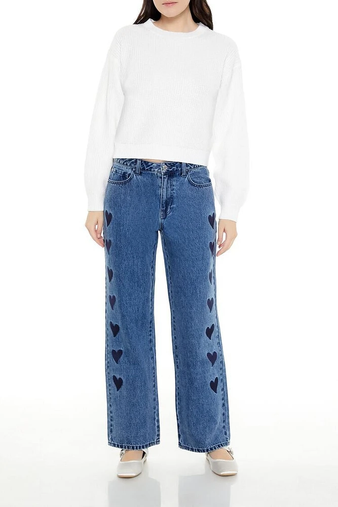 Heart Embroidered High-Rise Jeans