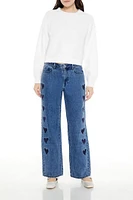 Heart Embroidered High-Rise Jeans