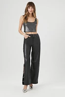 Faux Leather Rhinestone Chain Pants