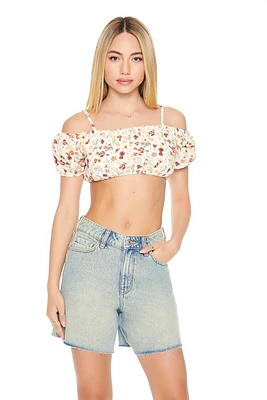 Floral Print Open-Shoulder Crop Top