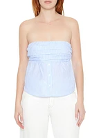 Pinstriped Poplin Strapless Top