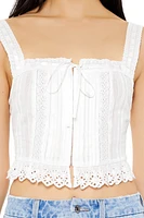 Pintucked Crochet Lace Crop Top